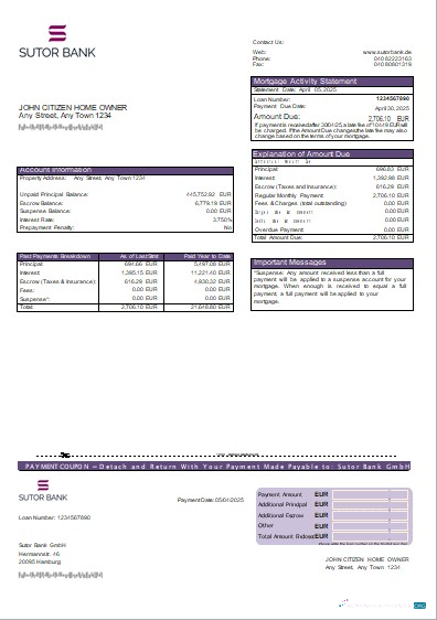 Download Germany Sutor Bank mortgage statement scr Photoshop template